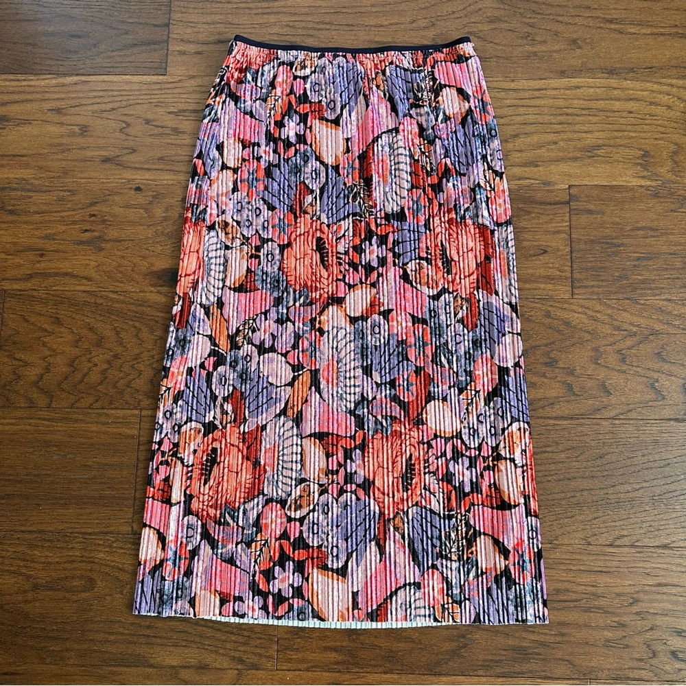 Anthropologie Maeve Crushed Velvet Pleated Floral Midi Skirt size Small